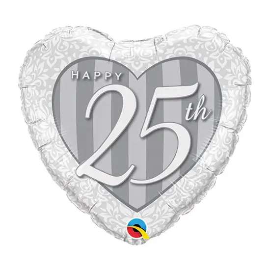 Happy 25th Damask Heart 18 Inch Foil Mylar Balloon {2}