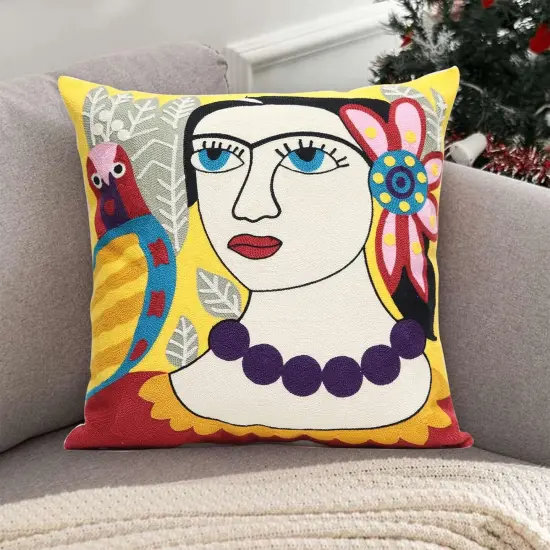 Soft Cotton Throw Pillow Covers Abstract Art Embroidery Square Cushion Cover Outdoor Balcony Pillow Cases for for Sofa Living Room and Bed 18 x 18 Inch (Pattern-2) {4}