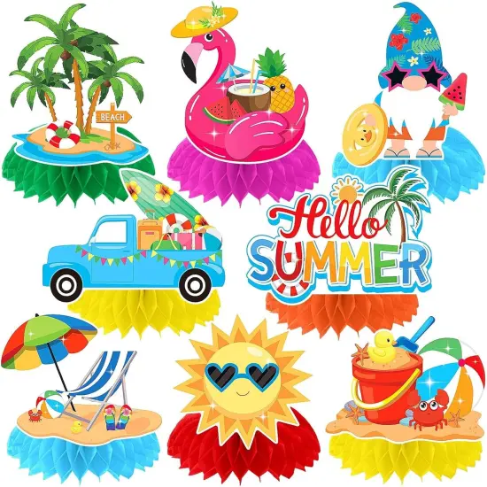 8PCS Summer Party Decorations Honeycomb Centerpiece, 3D Double Side Summer Beach Pool Party Table Toppers {1}