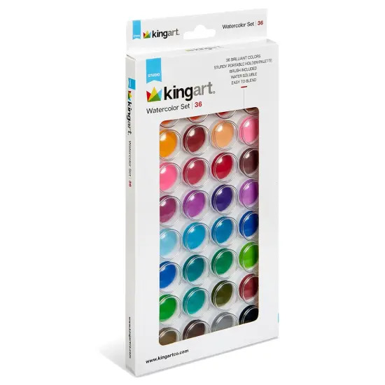 KINGART&reg; Watercolor Pan Set, 36 Unique Colors & Paint Brush {5}