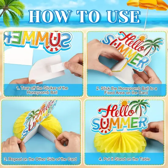 8PCS Summer Party Decorations Honeycomb Centerpiece, 3D Double Side Summer Beach Pool Party Table Toppers {3}