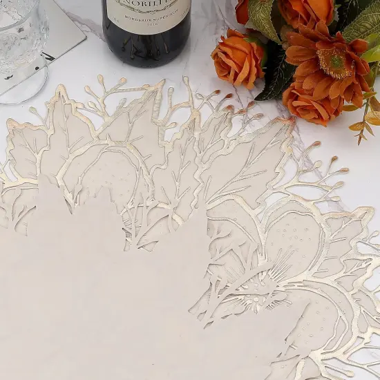 Placemats Set of 6, Gold White Place Mats Pressed Plum Flowers Vinyl Round Table Mats Washable {3}