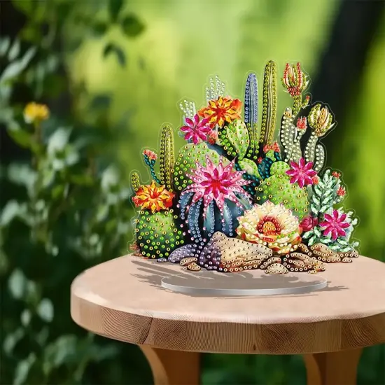 Diamond Art Painting Kit,Cactus Tabletop Diamond Art Desktop Ornament Special Shaped Rhinestone Desk Placement Ornament, Home Stand Up Gem Painting Craft Kit 6.94x7.24inch {2}