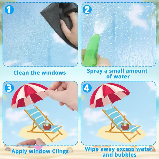 9 Sheets Summer Window Clings, Double Sided Summer Window Clings for Glass Windows, Hello Beach Decals, Sun Watermelon Pattern Stickers for Home Office Accessories Decorations {3}