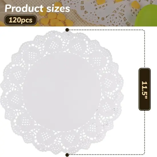 120PCS White Lace Paper Doilies, White Round Paper Placemats 11.5" Lace Food Doilies for Cake Fried Food Party Wedding Tableware Decoration {2}