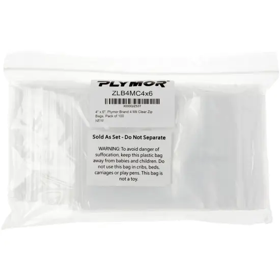 Plymor 4" x 6", 4 Mil Heavy Duty Zipper Reclosable Plastic Bags {4}