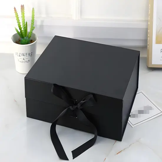 Black Luxury Magnetic Gift Box with Lid, Ribbons and Gift Bag, Medium Size-9.4x7x3 Inches, Great for Wedding, Birthdays, Man {3}