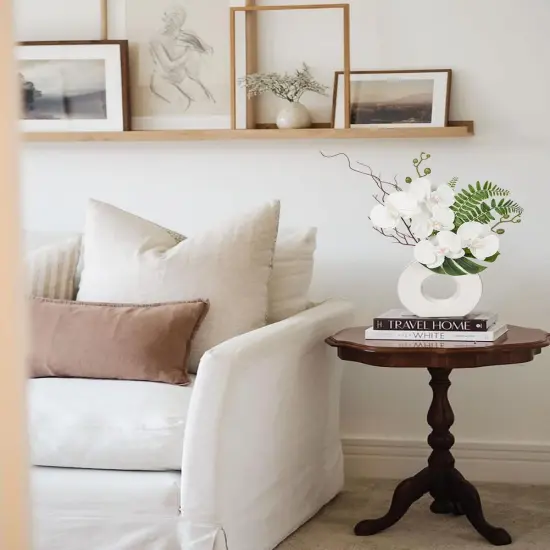 Orchid Artificial Flowers 16.1'' White Orchid Silk Flowers with Ceramic Vase Faux Orchid Arrangement for Home Office Table Centerpiece Indoor Decoration {4}