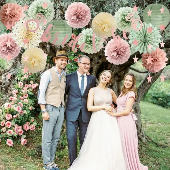 Sage Green and Dusty Pink Bachelorette Party Decorations Bridal Shower Decorations Bride to Be Banner Sage Green Dusty Pink Paper Pom Poms Paper Star Garland Engagement Wedding Shower Party Decor {3}