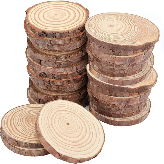 40 PCS 3.5-4 Inch Natural Wood Slices, 2/5 Inch Thickness Unfinished Wood Kit Wooden Circles Crafts with Bark for DIY, Arts, Centerpieces, Paintings, Wedding Decoration, Christmas Ornaments {1}