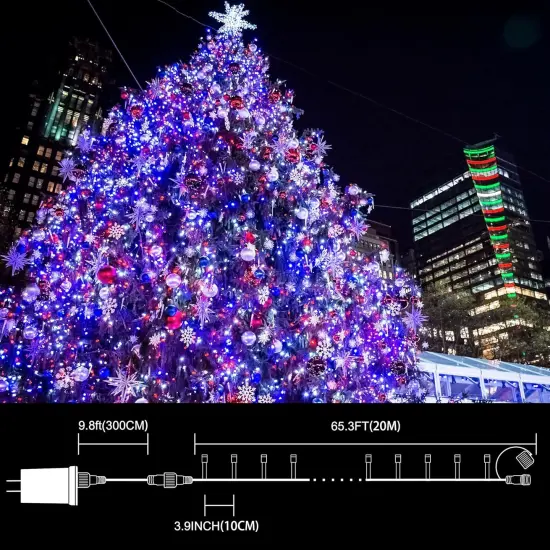 66ft Patriotic String Lights - Red White Blue Mini Lights, 200 LED Transparent Wire Fairy Starry String Lights Plug in, 11 Lighting Modes for Outdoor Tree Party Decoration (Red White Blue) {2}