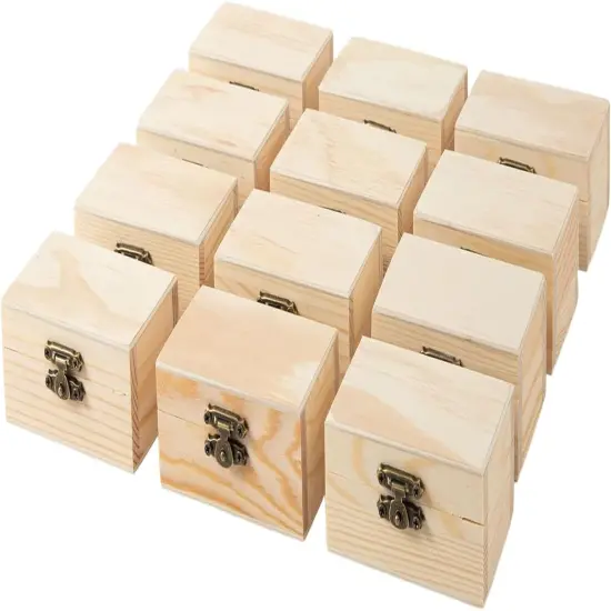 12 Piece (3.5 x 2.1 x 1.8 inches) Small Wooden Box Unfinished Wooden Treasure Box with Lids for DIY Crafts {1}