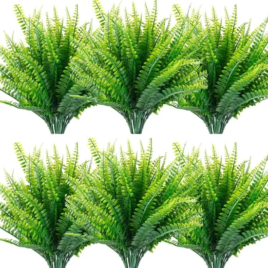 18 Pcs Artificial Ferns Plants Bushes Fake Boston Fern Shrubs Plastic Plant Greenery for Outdoor Indoor Home Garden D&eacute;cor {1}
