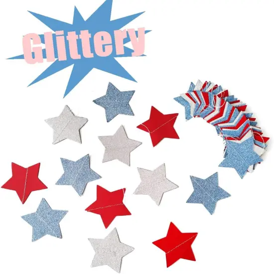 6 Pack Patriotic Star Streamers Garland Red White Blue Bunting Banner Paper Hanging Decorations for 4th of July American Independence Day Labor Day Holiday Memorial Day Party Supplies (50 Feet) {5}