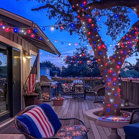 600 LED Red White and Blue Lights Outdoor Plug in, Memorial Day Decorations Lights for Patriotic American Holiday Tree Party Independence 4th of July Decor {4}