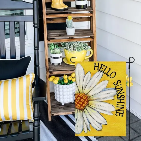 Summer Garden Flag Daisy Double Sided 12x18 Inches Small Burlap Seasonal Welcome Yard Porch Decoration for Outside (Yellow) {3}