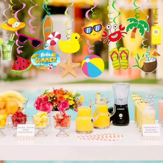 Summer Pool Beach Hanging Swirls Banner Decor 30 Pack Foil Ceiling Hanging Swirls Streams Banner Decorations Garland for Kids Luau Hawaii Celebrating Events Birthday Party Supplies Room Wall Decor {5}