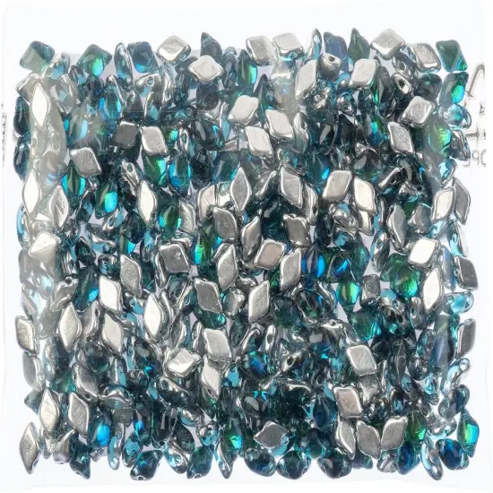 Matubo 2-Hole Czech Glass Backlit Gemduo Beads, 50g Aquamarine Sfinx {2}