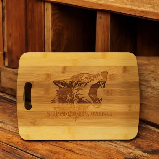 Cutting Board - Supper is Coming 14''x9.5''x.5'' Bamboo {2}