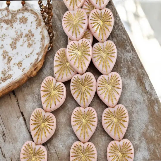 *6* 17mm Gold Washed Opaque Light Pink Heart Beads {2}