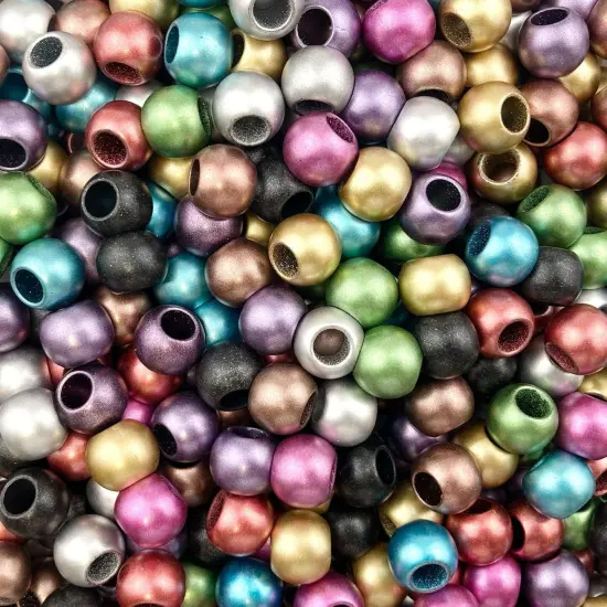 Multicolor Matte Metallic Acrylic Large Hole Beads 12mm with 5.7mm Hole, 400 Count {3}