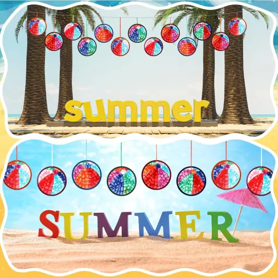 24 Sets Summer Crafts Beach Ball Paper Craft Kits Tissue Paper Sign with Colorful Sticker Acetates DIY Beach Ball Art Kits {4}