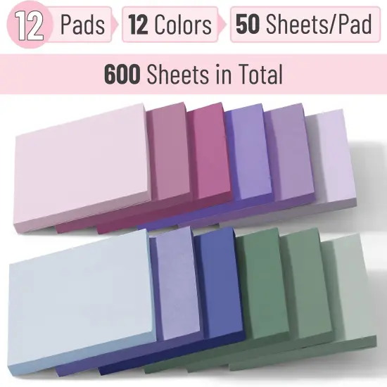 Colorful Sticky Notes, 12 Pads, Mute Colors Sticky Notes Bulk, Sticky Note, Self-Stick Note Pads {2}