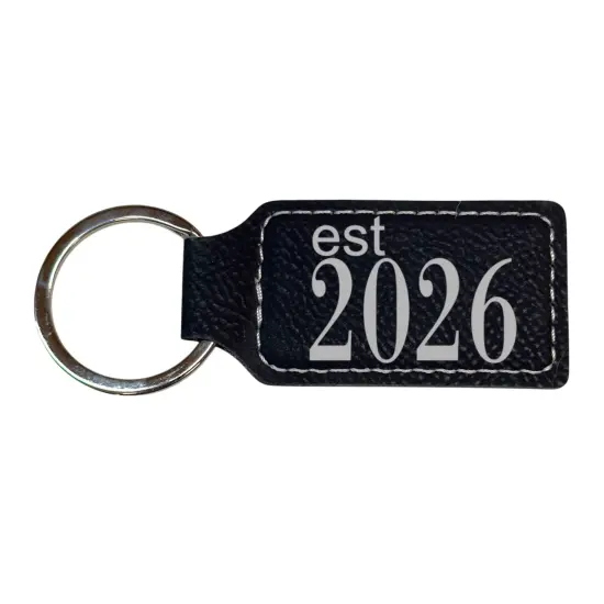 Keychain - Rectangle -Est 2026 - Leather Pink/Black {2}