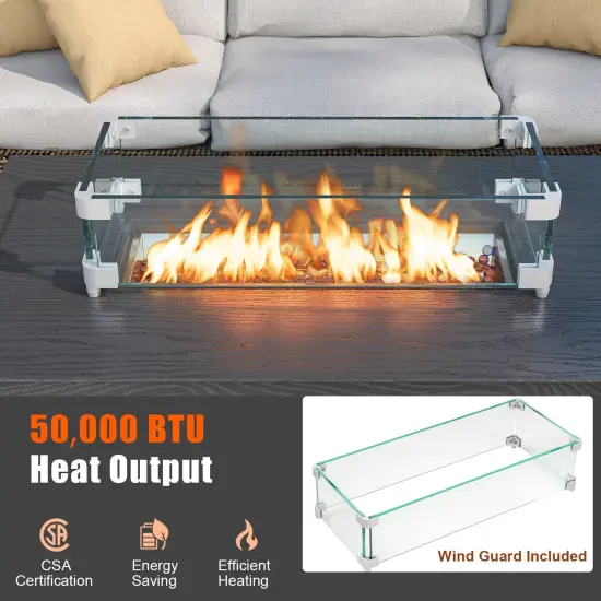 2-in-1 Propane Gas Fire Pit Table with Glass Rack and Stainless Steel Burner Ideal for Outdoor Parties Black {6}
