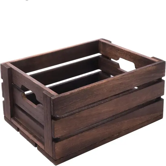 Rustic Vintage Finished Wooden Crate with Handles - Nesting Storage, Display, Organization Crate for Party, Office, Bedroom, Kitchen and Closet - (Rustic Black set of 2) {5}