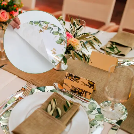 100 Pcs Eucalyptus Leaves Disposable Paper Place Mat Coaster Set Green Round Table Place Mat Paper {3}