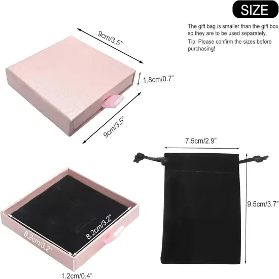 Small Jewelry Gift Box and Velvet Bag, Necklace Bracelet Earring Cardboard Organizer Square Jewellery Gift Box Pendent Storage Case for Birthday Xmas Christmas Wrapping (Pink) {4}