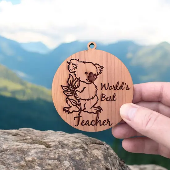Koala Worlds Best Teacher - Cedar Ornament {5}
