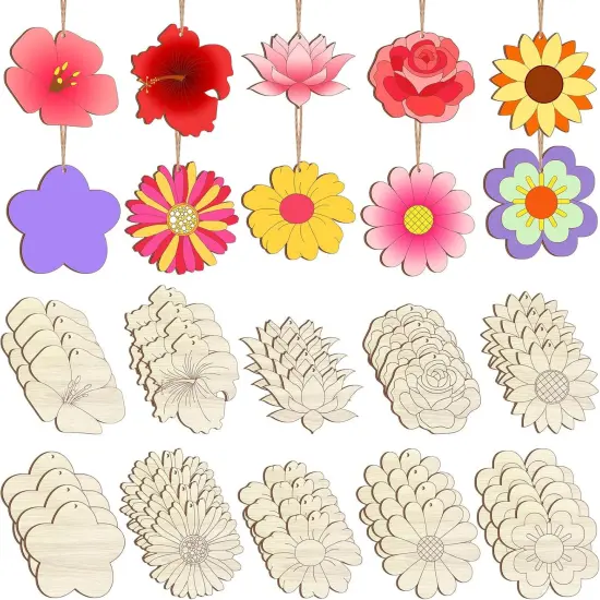 100 Pcs 3.15 inch Flower Wood Cutout {1}