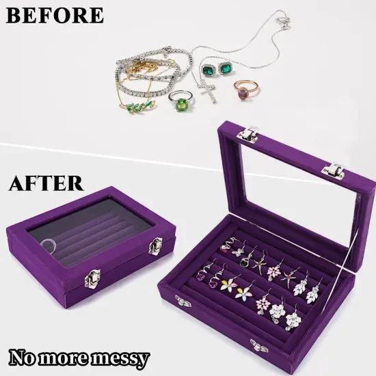 Velvet Glass Jewelry Ring Display Stand Storage Box {5}