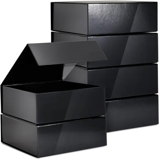 Groomsmen Proposal Gift Box 6 Pack - Glossy Black Magnetic Square with Lids for Bridal Showers, Parties, Retail {1}