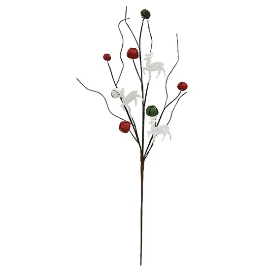 Medium Holiday Jingle Bell Deer Pick 20.75&rdquo; Red Green White Bells for Decor {1}