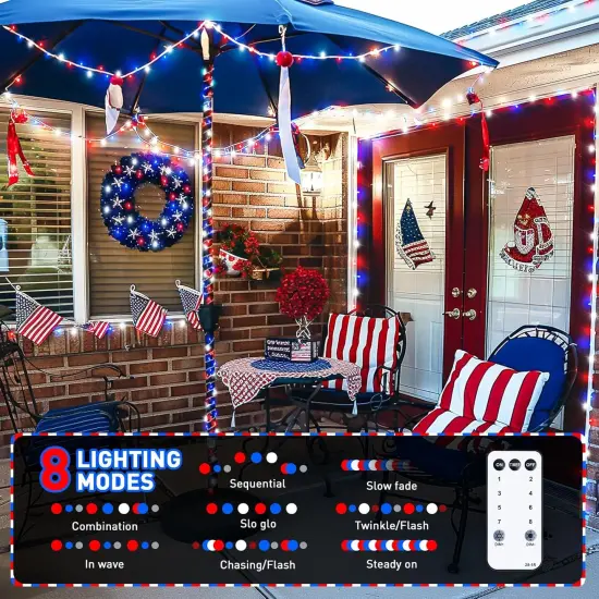 600 LED Red White and Blue Lights Outdoor Plug in, Memorial Day Decorations Lights for Patriotic American Holiday Tree Party Independence 4th of July Decor {2}