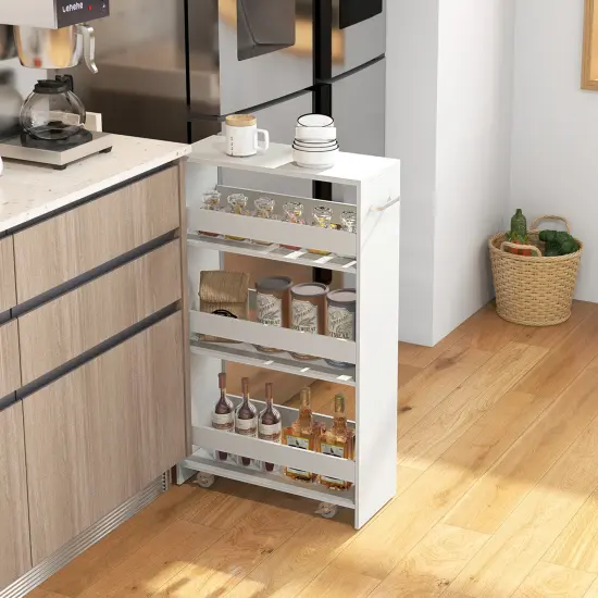 4-Tier Rolling Storage Cart Slim Kitchen Cart on Wheels with Open Shelves and Handle White {2}
