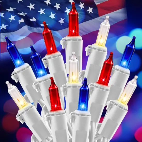 Red White Blue Christmas Lights - 4th of July Decoration Patriotic Mini Lights, 100 Count 25 Feet Waterproof String Light Plug in for Indoor Outdoor Christmas Party Patio Independence Day {5}