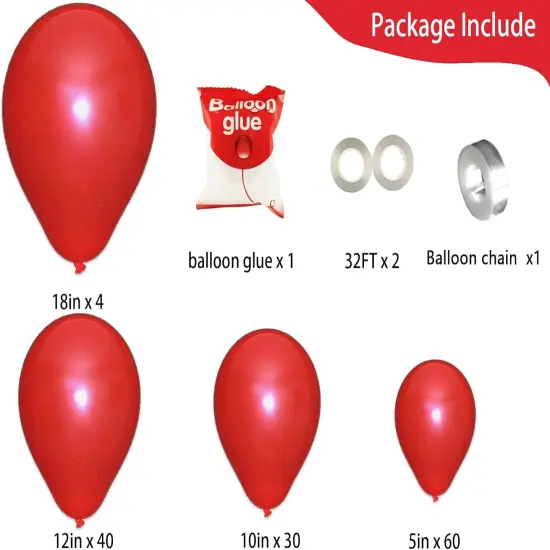 134pcs Red Balloons Different Sizes 18 12 10 5 Inch for Garland Arch, Premium Red Latex Balloons {2}