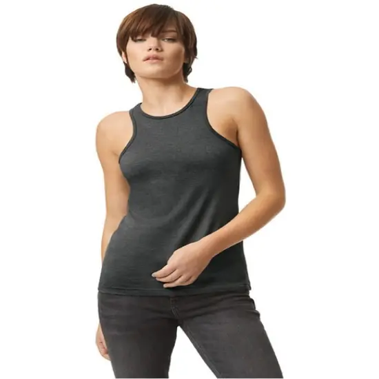 American Apparel&reg; Ladies CVC Racerneck Tank Heather Charcoal {1}