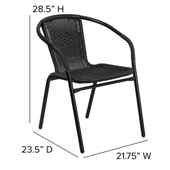 Emma and Oliver 2 Pack Rattan Indoor-Outdoor Restaurant Stack Chair with Curved Back Black {6}
