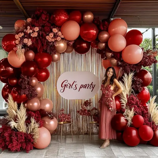 Red Pink Balloons - Double Stuffed Burgundy Gold Balloon Garland Dark Red Dusty Pink Gold Balloon Arch Kit {5}