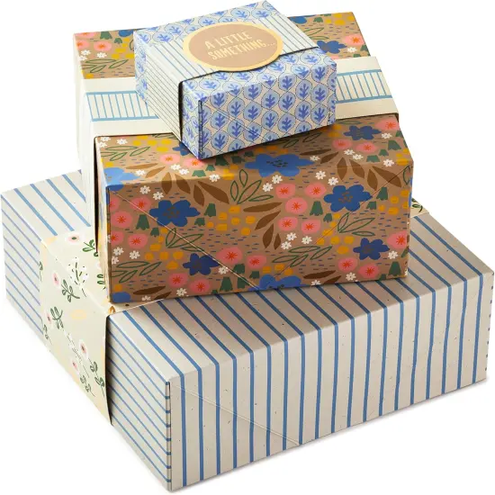 Boxes 3-Pack Assorted Sizes (Flowers and Stripes) for Birthdays, Bridal Showers, Mother's Day, Best Friends, Gifts for Her, Wrapped Treats and Cookies {1}