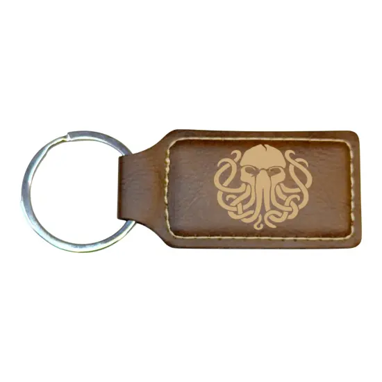 Keychain - Rectangle - Cthulhu - Leather Rawhide/Black {4}