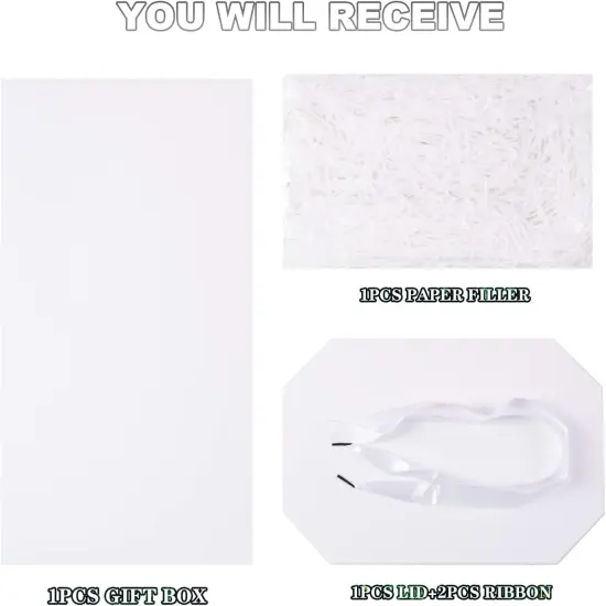 Medium Gift Box with Lids, Ribbon and Paper Filler, for Birthdays, Mother's Day, Bridal Showers, Weddings, Baby Showers - Collapsible, 8.7", 1 Pack, White {2}