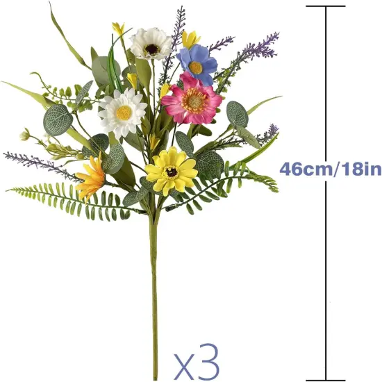 3 Bundles Summer Artificial Daisy Flowers &ndash; Colorful Faux Wildflower Bouquets for Tabletop Decor, Silk Fake Flowers for Home, Kitchen, Wedding, Party, and Vase Arrangements {2}