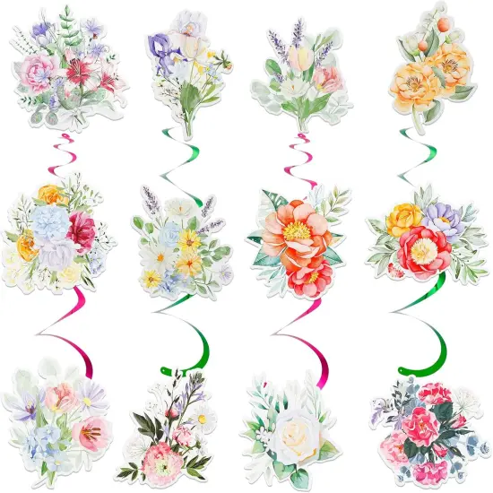 24Pcs Wildflower Party Hanging Swirls, Wildflower Theme Birthday Decorations, Spring Wildflower Butterfly Ceiling Swirls, Flower Banner Garland Hanging Decorations for Party {1}