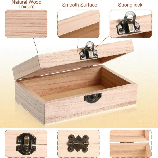 16 Pieces Unfinished Wooden Boxes with Hinged Lid Bulk Wood Box for Crafts Rectangle Keepsake Front Clasp Wooden Storage for Crafts Paint DIY Hobby Jewelry Arts, 6 x 3.7 x 2 Inch {2}